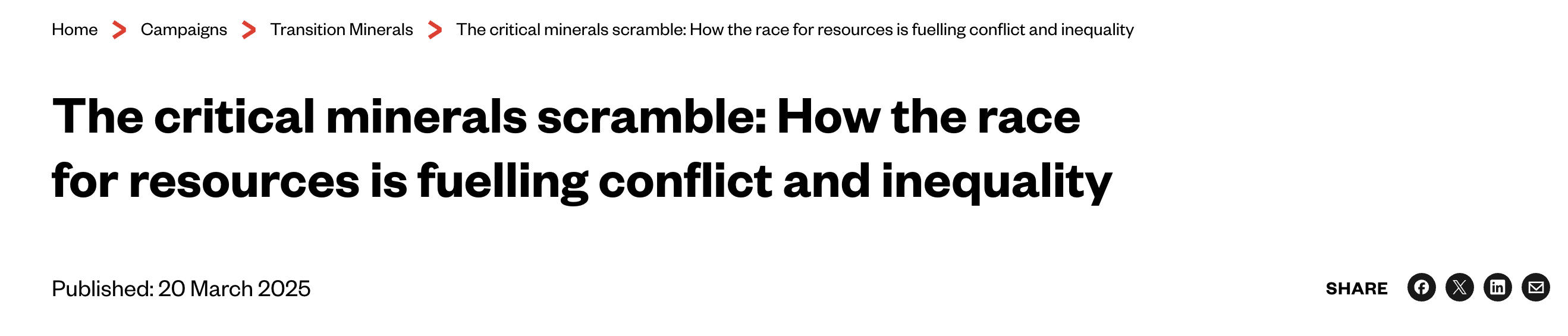Global Witness: 'The critical minerals scramble: How the race for resources is fuelling conflict and inequality'